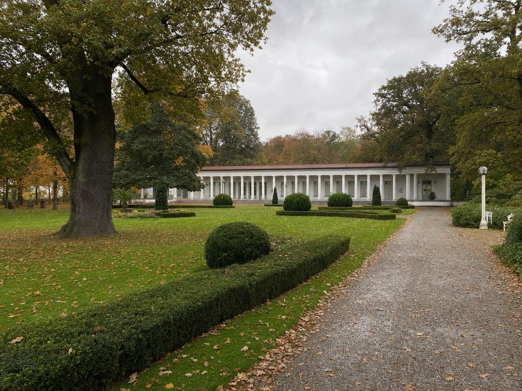 Historischer Kurpark in Bad Oeynhausen mit neoklassizistischer Kolonnade