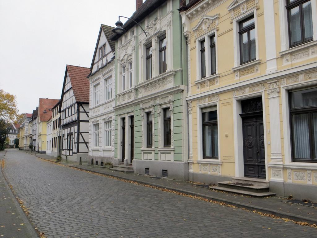 Bünder Altstadt – restaurierte Tabakhäuser mit reich verzierten Stuckfassaden